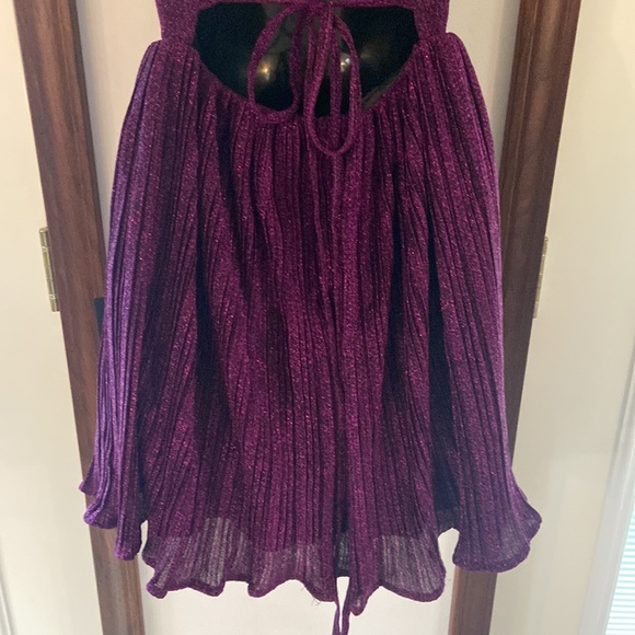 Lulus Party Era Purple Sparkly Lace-Up Pleated Skater Dress XS - Picture 8 of 11